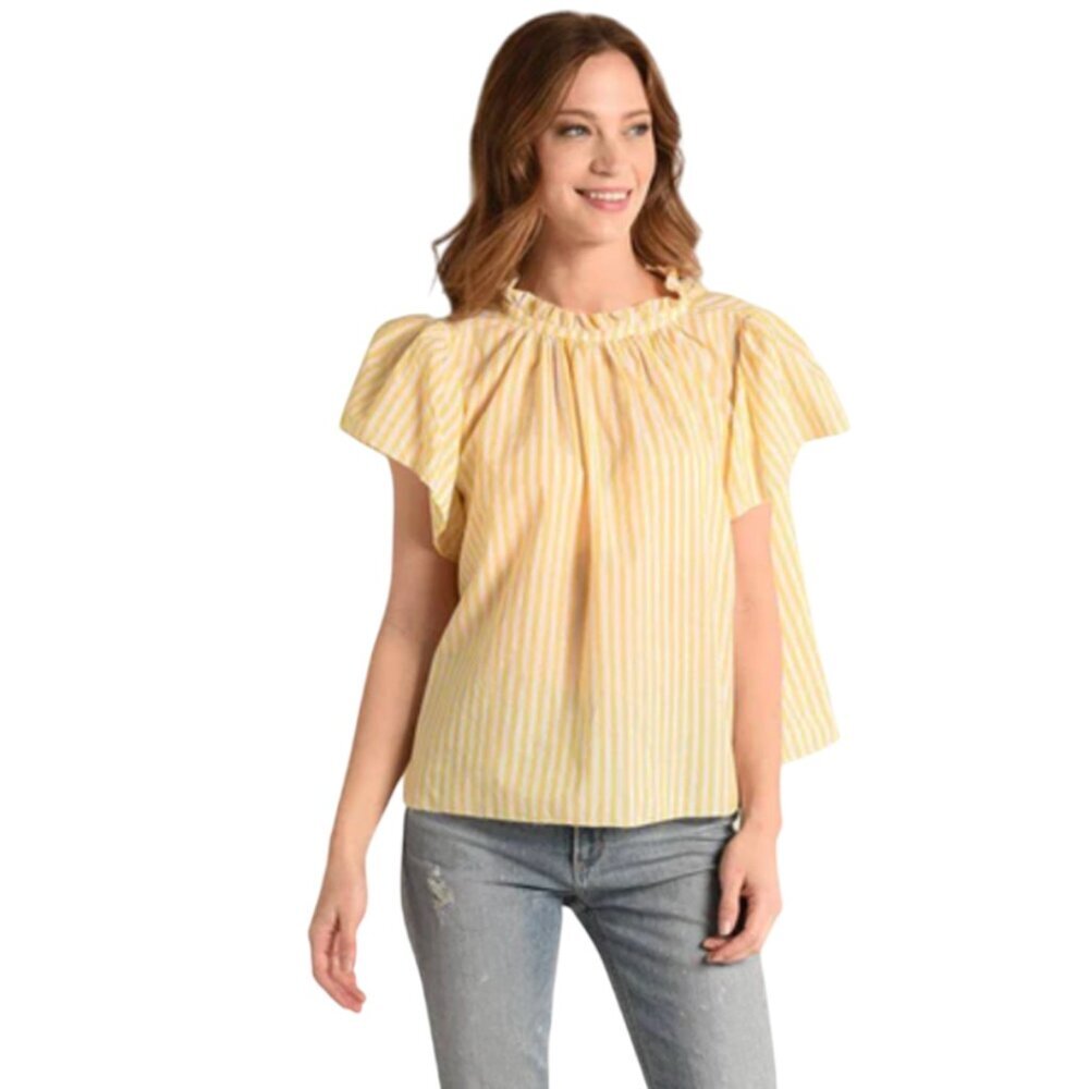 Travota Birds of Paradise Carla Blouse Top Shirt Womens Small Yellow White